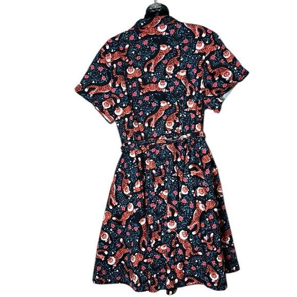 Eva rose vintage 1950s style floral tiger button up belted fit flare dress 3x - Picture 4 of 5